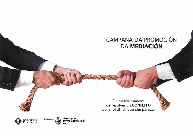 Díptico de la Campaña de promoción de la Mediación de la Diputación de Pontevedra. Marzo de 2015. Página 1
