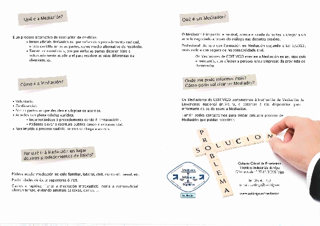 Díptico de la Campaña de promoción de la Mediación de la Diputación de Pontevedra. Marzo de 2015. Página 2.